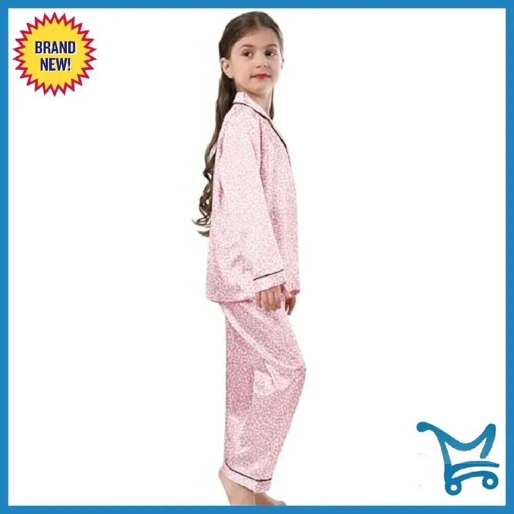 Satin Pajama Set, Button-Down Long Sleeve, Elastic Waist, Women's Sleepwear